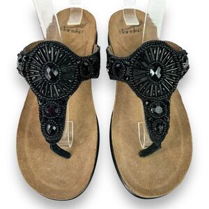 Dansko Pamela Black Jeweled Beaded Rhinestone Suede Toe Post Sandal 36 / 5.5 - 6